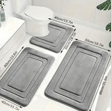 3pcs Grey Memory Foam Bathroom Mat Set Non-Slip Quick-Dry