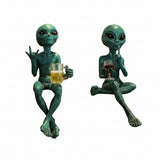 2PCS Green Alien Resin Figurines Space Decor