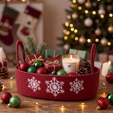 Christmas Rope Storage Basket with White Snowflake Embroidery 1pc