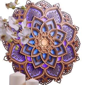 NNETM Lotus Mandala Yoga Room Night Light - LED Multi-Layer Wooden Creative Atmosphere Light