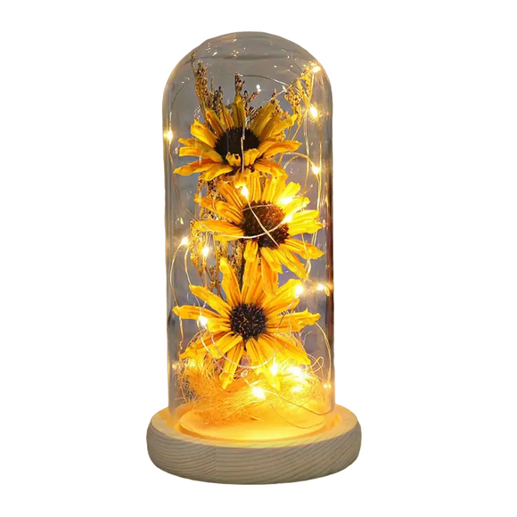 NNETM Radiant Christmas Joy: LED-Lit Artificial Sunflower in Glass Dom