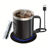 NNETM Coffee Mug Warmer Set – Stainless Steel Heated Mug with Smart Base (131°F)