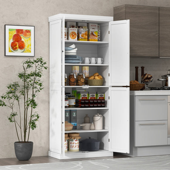 NNECW 4 Door Kitchen Pantry with 6-Tier Shelves for Dining Room-White