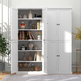 NNECW 4 Door Kitchen Pantry with 6-Tier Shelves for Dining Room-White
