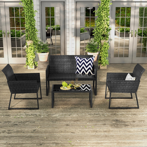 NNECW 4 Pieces Wicker Patio Furniture Set with Quick-Drying Foam