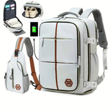 NNETM Travel Backpack with Airline-Approved Laptop Compartment and Shoes Compartment - Silver Gray and Chest Bag