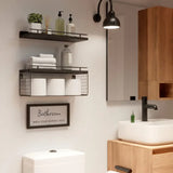 NNETM Rustic Charm: Wood Bathroom Shelves with Storage and Towel Bar
