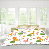 NNETM Cartoon Animal Microfiber Duvet Cover Set - Lion, Flamingo, Deer, Zebra Print (3pcs)