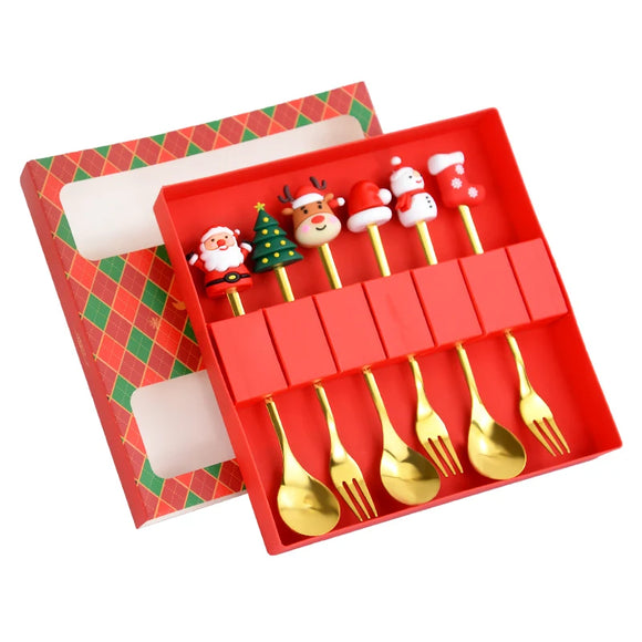 NNEOBA Christmas Spoon & Fork Set Stainless Steel Tableware (6 pcs)