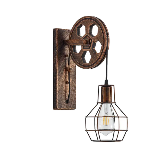 NNETM Vintage Industrial Wall Sconce - Rustic Farmhouse Bedside Lamp (Bronze)