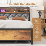 NNETM Queen Size Bed Frame with Drawers, Shelf, Headboard & Charging Station(Brown)