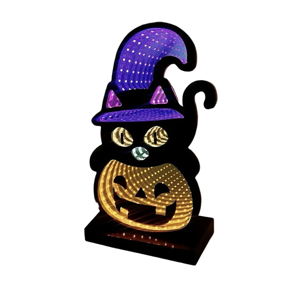 NNETM LED Infinity Mirror Halloween Devil Cat