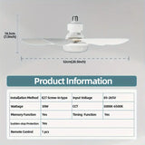 NNETM 1pc Dimmable Socket Fan Ceiling with Remote Control - Traditional Style, White