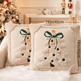 Christmas Tree Cushion Cover Set of 2 Plush Bow & Star Design