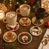 6pcs Wooden Christmas Coaster Set 10×10cm Festive Drink Mats