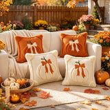 2pcs Plush Pumpkin Bow Decorated Pillow Covers 45.72x45.72 cm, Huge Pumpkin Bow Decorated Pillowcases, Soft and Comfortable, Suitable for Thanksgiving, Halloween and Christmas Home Sofa Bed Decoration (pillow Core Not Included)