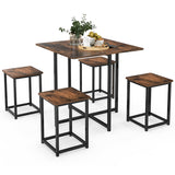 NNECW 5-Piece Dining Table Set with 4 Square Stools for Small Space-Brown