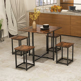 NNECW 5-Piece Dining Table Set with 4 Square Stools for Small Space-Brown