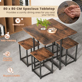NNECW 5-Piece Dining Table Set with 4 Square Stools for Small Space-Brown
