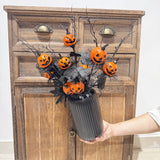 Artificial Pumpkin Bouquet with Black Vase, Realistic Plastic Spooky Jack-O-Lantern Flowers, Halloween & Christmas Decorations, for Mantel Table Centerpiece Porch, Fake Pumpkin Plant