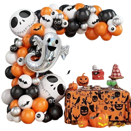 NNETM 105pcs Balloon Garland Kit: Orange & Black with Ghost Skull Balloons for Nightmare Before Christmas, Day of the Dead, Baby Shower. Perfect for Christmas, Halloween Decor