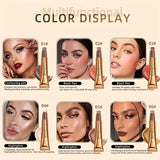 NNETM Waterproof Highlighter Contour Creamy Liquid Stick Cushion - All-in-One Contour, Blush, and Highlight Makeup