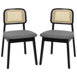 Levede 2x Dining Chair Wood Rattan Armless Black-1937319813961617416
