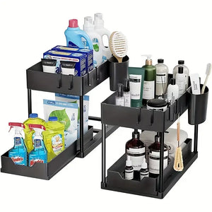 NNETM Pull Out Under Sink Storage Rack - Kitchen & Bathroom Organizer