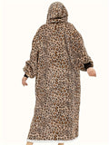 NNETM Leopard Print Flannel Hooded Winter Robe Set