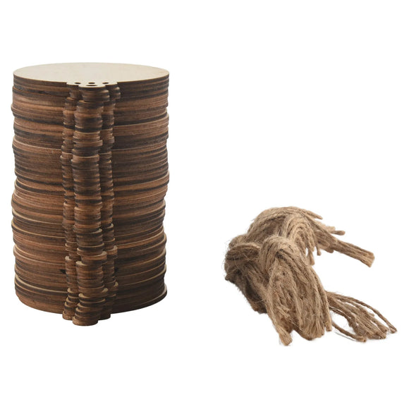 NNEOBA DIY Wooden Round Bauble Ornaments with Twines