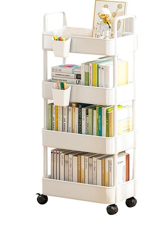 NNEOBA 4 Layer Mobile Organizer Cart with Wheels and Hanging Bucket