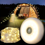 1-Pack Camping String Lights, Warm Light, USB Rechargeable Outdoor Camping Lamp, IP44 Portable Camping Light with 5 Adjustable Brightness Modes, Durable Halloween Fairy Christmas Lights