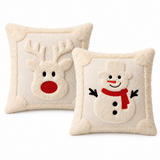 2-Pack 3D Jacquard Christmas Reindeer & Snowman Pillow Covers