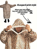 NNETM Leopard Print Flannel Hooded Winter Robe Set