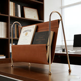 Nordic Metal and PU Leather Magazine and Book Rack