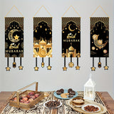 NNETM 4pcs Black Golden Moon Islamic Hanging Flags