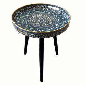 NNETM Outdoor Round Tray Table with Wooden Legs