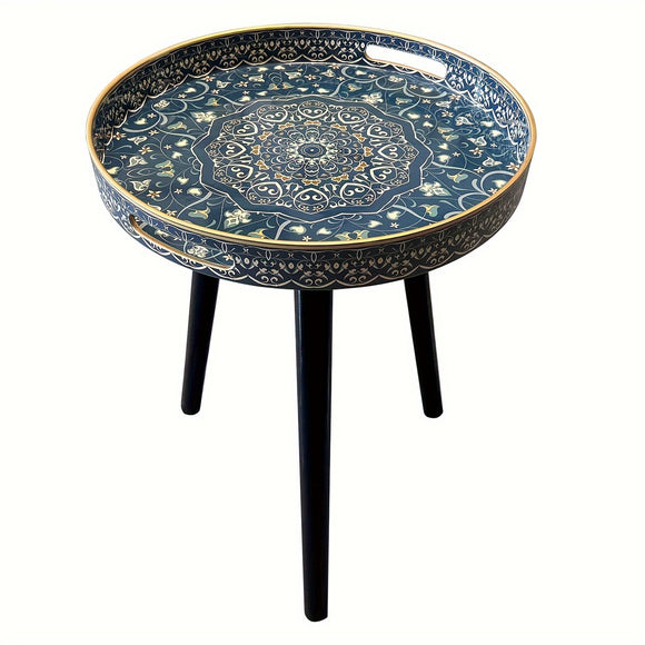 NNETM Outdoor Round Tray Table with Wooden Legs