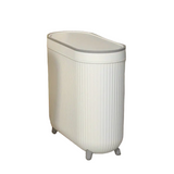 NNETM Compact Toilet Trash Can with Quiet Close Lid - White Gray Plastic, Space-Saving Design