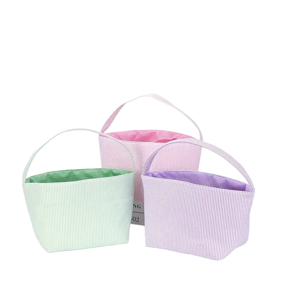 NNETM Easter Delight 3-Piece Seersucker Bunny Bag Set for Egg Hunting