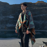 NNETM Windproof Cape Boho Geometric Shawl Wrap with Fringe
