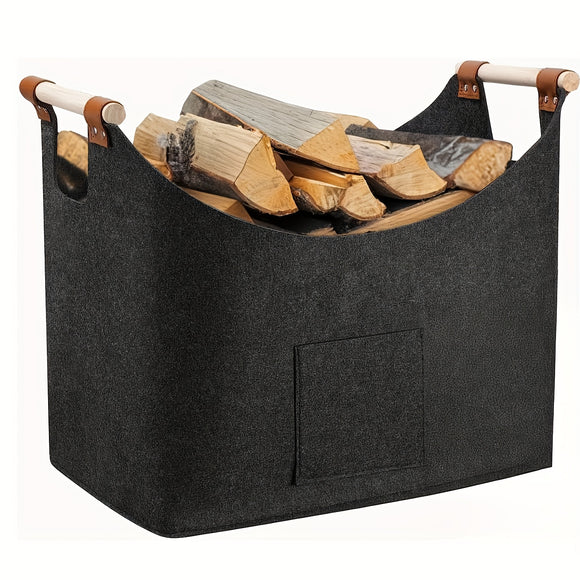 NNETM Wooden Firewood Basket with Blanket