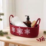 Christmas Rope Storage Basket with White Snowflake Embroidery 1pc
