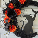 NNETM Halloween Witch Cat Moon Wreath Door Decor