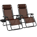 NNETM 2pcs Zero Gravity Recliner Chairs – Adjustable Folding Lounge with Tray (Brown)