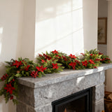 70.87-Inch Red Artificial Poinsettia Berry Vine Flower Garland