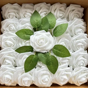 NNETM 50-Piece Silk Black Roses Combo Box Set | Artificial Flowers(White)