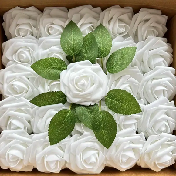 NNETM 50-Piece Silk Black Roses Combo Box Set | Artificial Flowers(White)