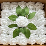 NNETM 50-Piece Silk Black Roses Combo Box Set | Artificial Flowers(White)