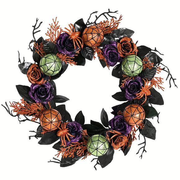 NNETM Halloween Wreath Roses and Spider Design
